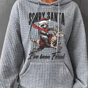 Funny Raccoon With Santa Claus Retro Christmas Simple Loose Hoodie, Hoodies&Sweatshirts, Lilicloth.com