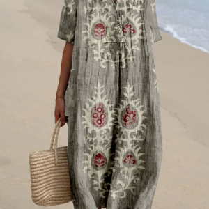 Vintage Cotton-Blend Ethnic Geometry Dress With No, Dresses, Lilicloth.com