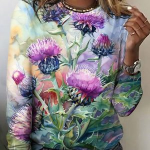 Scottish thistle print long sleeved T-shirt, Long sleeves, Lilicloth.com