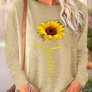 Womens Sunflowers Jesus Long Sleeve Top, Long sleeves, Lilicloth.com