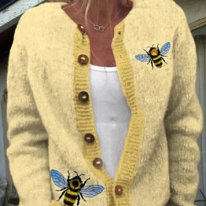 3D Printing Tassel Embroidery Bee Women's Soft Sweater Cardigan, Cardigans, Lilicloth.com