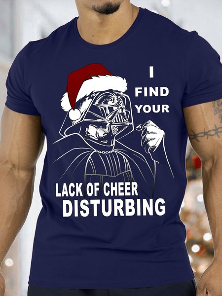 Men's I Find Your Lack Of Cheer Disturbing Christmas Funny Graphics Print Crew Neck Cotton Casual T-Shirt, T-shirts, Lilicloth.com