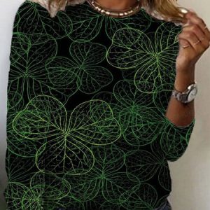 St. Patrick's Day Casual Abstract Crew Neck Long Sleeve T-shirt, T-shirts, color:Green|size:XXL, catalog Noracora shop