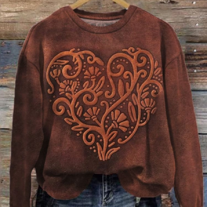 Women's Crew Neck Floral Printing Casual Spring/Fall Long Sleeve Sweatshirt, JustFashionNow Sweatshirts & Hoodies, color:Brown|size:3XL,