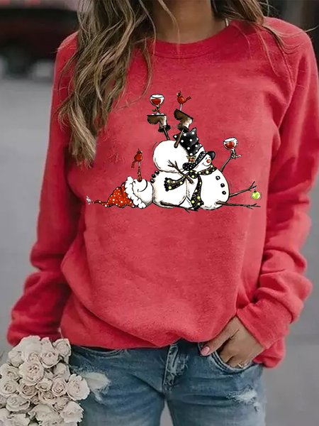 Snowman Xmas Chrismas Wine Scarf Hat Gift Regular Fit Sweatshirts, Hoodies&Sweatshirts, Lilicloth.com