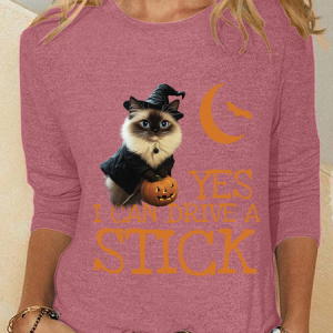 Halloween Buckle Up Buttercup You Just Flipped My Witch Switch Funny Cat Casual Long Sleeve Shirt, Long sleeves, Lilicloth.com