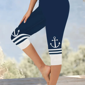 Women's Trousers Elastic Waist Legging Daily Going Out Casual Printing Anchor Summer Pants, JustFashionNow Leggings, color:Purplish Blue|size:XXL,