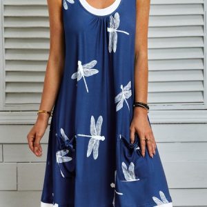 Crew Neck Sleeveless Dress, Short, color:Blue|size:3XL, catalog Noracora shop
