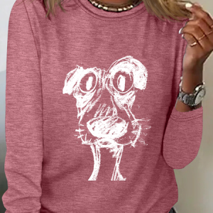 Cute Puppy Retro Casual Long Sleeve Shirt, Long sleeves, Lilicloth.com