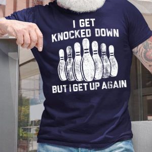 Men's I Get Knocked Down But I Get Up Again Funny Bowling Graphic Print Crew Neck Cotton Casual Text Letters T-Shirt, T-shirts, Lilicloth.com