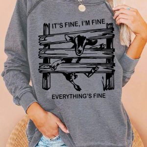 Womens Funny Goat It's Fine I'm Fine Everything Is Fine Casual Sweatshirt, Hoodies&Sweatshirts, Lilicloth.com