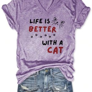Lilicloth x Kat8lyst Life Is Better With A Cat Women's Casual Fit T-Shirt, T-shirts, Lilicloth.com