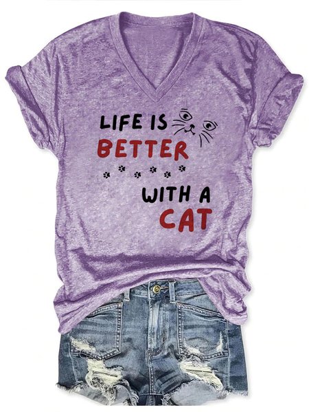 Lilicloth x Kat8lyst Life Is Better With A Cat Women's Casual Fit T-Shirt, T-shirts, Lilicloth.com