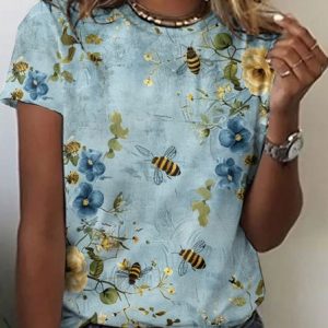 Women's Floral Sleeveless Tee T-shirt Crew Neck Casual Summer Top, JustFashionNow T-Shirts, color:Green|size:4XL,