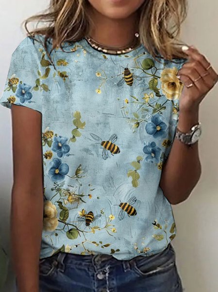 Women's Floral Sleeveless Tee T-shirt Crew Neck Casual Summer Top, JustFashionNow T-Shirts, color:Green|size:4XL,