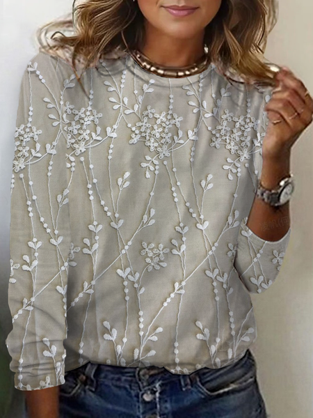 Women's Floral Casual Print T-Shirt, Long sleeves, Lilicloth.com
