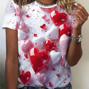 Women's Short Sleeve Tee T-shirt Summer Heart/Cordate Jersey Crew Neck Daily Going Out Casual Top, JustFashionNow T-Shirts, color:As Picture|size:XXL
