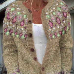 Ferman Island Geometric Button Sweater Cardigan, Cardigans, Lilicloth.com