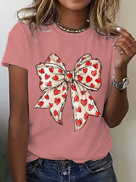 Valentine's Day Coquette Bow Hearts Cotton T-Shirt, T-shirts, Lilicloth.com