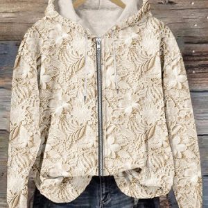 Retro Plant Flower Zipper Comfortable Hoodie, Hoodies&Sweatshirts, Lilicloth.com