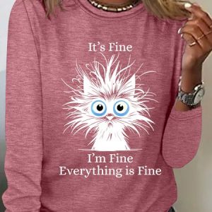 It'S Fine I'M Fine Everything Is Fine Print Casual Long Sleeve Shirt, Long sleeves, Lilicloth.com