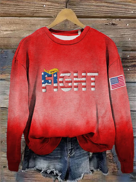 Women'S Casual Red American Flag Fight Print Sweatshirt, Hoodies&Sweatshirts, Lilicloth.com
