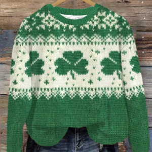 Ladies St. Patrick's Day Shamrock Loose Simple Festival Sweater, Sweaters, Lilicloth.com