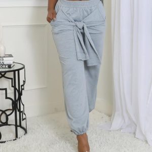 High Wasit Tied Detail Pocket Design Cargo Pants Casual Loose Fit Pants, women Pants, ChicMe catalog