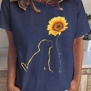 Sunflower Dog Paw Women's Short sleeve tops, T-shirts, Lilicloth.com