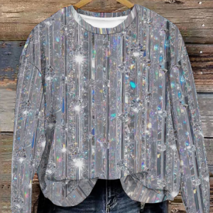 Silver Glitter Effect With Colorful Dots And Vertical Stripes Sweatshirt, Hoodies&Sweatshirts, Lilicloth.com