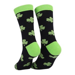 Clover Jacquard St. Patrick's Day Thick Medium Tube Cotton Socks, JustFashionNow Socks, color:Black|size:One-size,