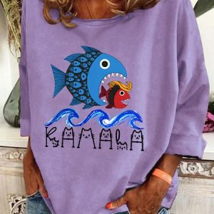 Blue Wave Big Fish Eats Small Fish Print Casual Sweatshirt, Hoodies&Sweatshirts, Lilicloth.com
