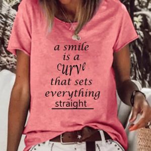 A Smile Is A Curve Women's Short Sleeve Cotton-Blend Crew Neck T-shirt, T-shirts, Lilicloth.com