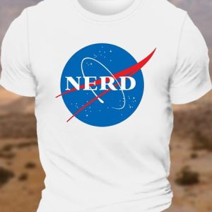 Men's Nerd NASA Logo Geek Space Humor Crew Neck Text Letters Casual T-Shirt, T-shirts, Lilicloth.com