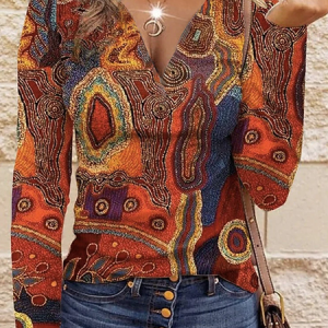 Vintage Ethnic Style Printed Long sleeve Shirt, Long sleeves, Lilicloth.com