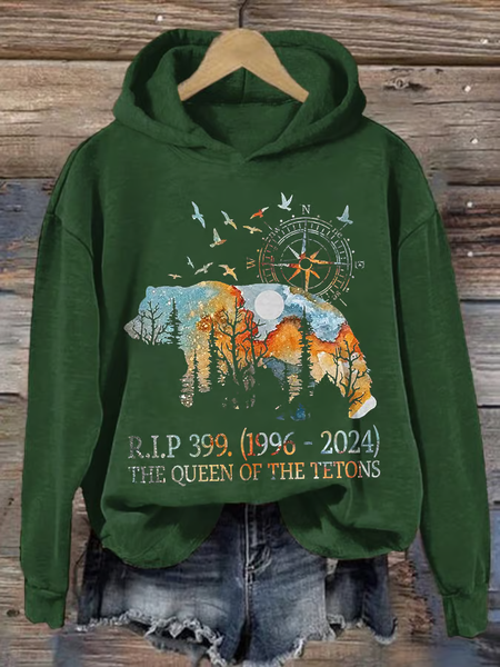 Retro Rip Grizzly 399 The Queen Of The Tetons 1996-2024 Print Hoodie, Hoodies&Sweatshirts, Lilicloth.com