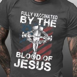 Men's Fully Vaccinated By The Blood Of Jesus Funny Casual Crew Neck America Flag T-Shirt, T-shirts, Lilicloth.com