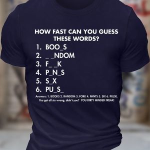 Men's How Fast Can You Guess These Words Books Random Fork Pants Six Pulse You Got All Six Wrong Didn't You You Dirty Minded Freak Funny Graphic Printing Casual Cotton Crew Neck T-Shirt, T-shirts, Lilicloth.com
