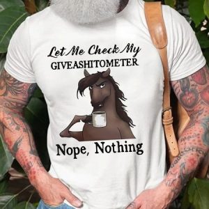 Men's Let Me Check Funny Horse Drinking Coffee Text Letters T-Shirt, T-shirts, Lilicloth.com