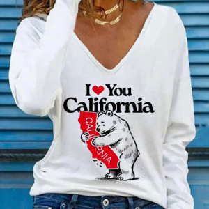 Casual Animal V Neck Long Sleeve T-shirt, T-shirts, color:White|size:XXL, catalog Noracora shop