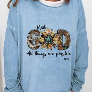Women's  God  All Things are Possible Crew Neck Loose Daisy Simple Sweatshirt, Hoodies&Sweatshirts, Lilicloth.com