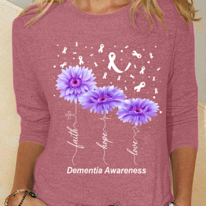 Women's Faith Hope Love Alzheimer's Awareness Print Casual Long Sleeve Shirt, Long sleeves, Lilicloth.com