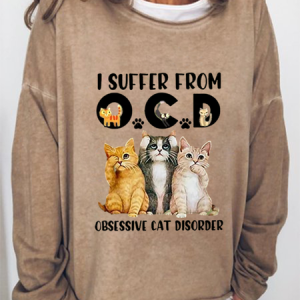 Women's I Suffer From OCD Cat Graphic Letter Funny Sweatshirt, Hoodies&Sweatshirts, Lilicloth.com