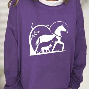 Horse, Dog And Cat Horse Silhouette Casual Sweatshirt, Hoodies&Sweatshirts, Lilicloth.com