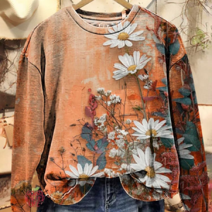 Women's Floral Spring Casual Print Long Sleeve Crew Neck Sweatshirt, Hoodies&Sweatshirts, Lilicloth.com