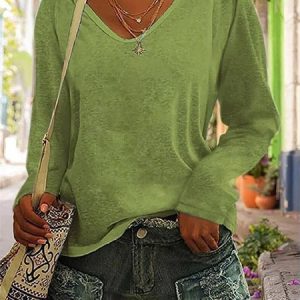 Casual V Neck Long Sleeve, Long sleeves, Lilicloth.com