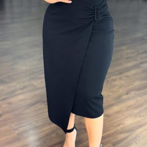 Ruched Buckled Asymmetrical Hem High Waist Bodycon Skirt, women Skirts, ChicMe catalog