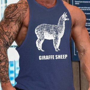giraffe sheep men’s Text Letters Tank Top, Tank Tops, Lilicloth.com