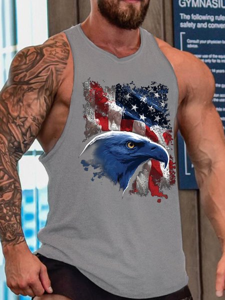 America Flag Men's Crew Neck Loose Text Letters Tank Top, Tank Tops, Lilicloth.com