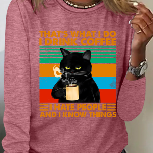 That's What I Do I Drink Coffee I Hate People And I Know Things Casual Long Sleeve Shirt, Long sleeves, Lilicloth.com